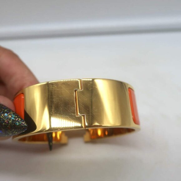 Hermes Clic Clac H PM Bracelet Orange Enamel & Gold - Picture 7 of 8